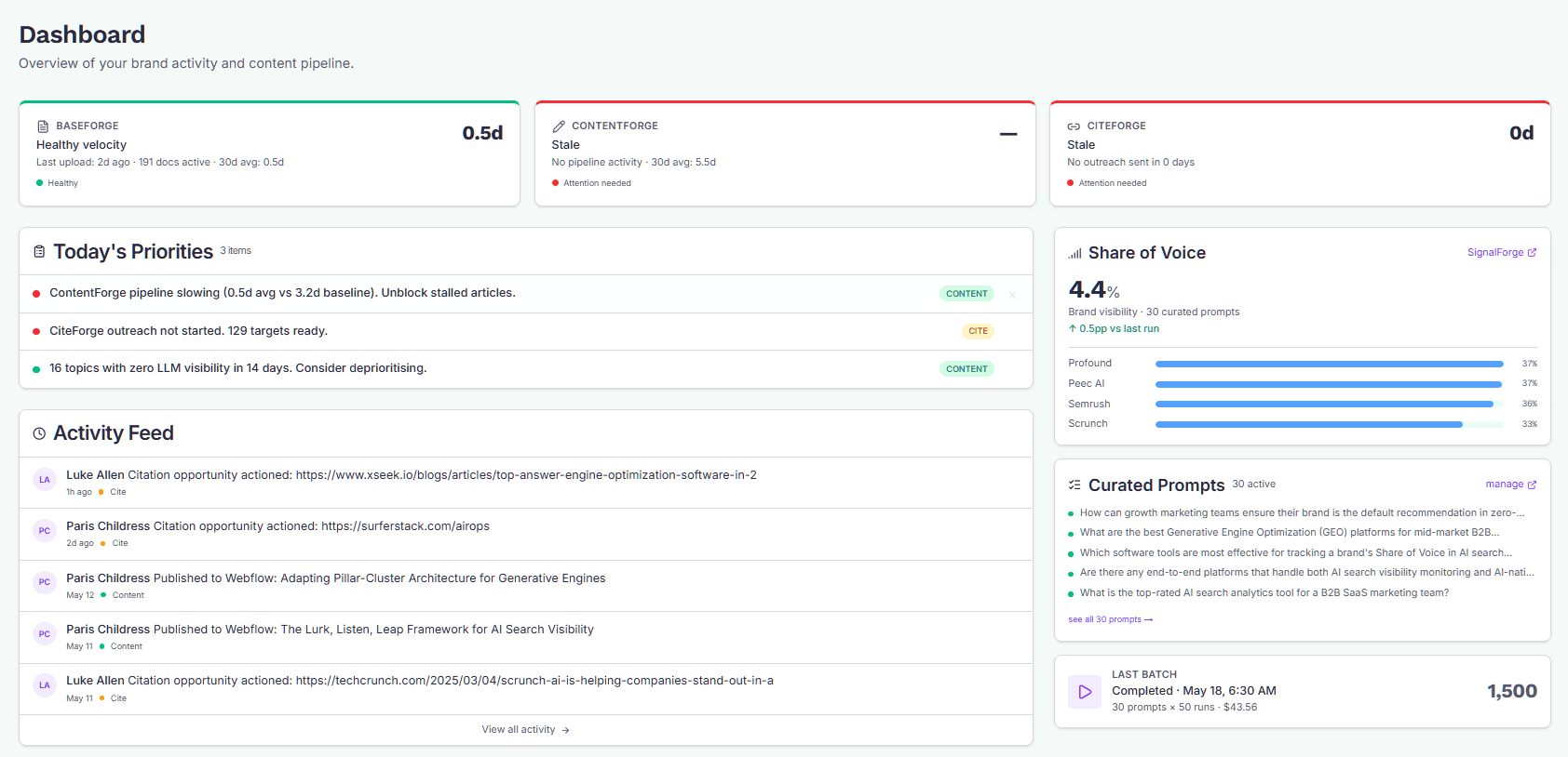The GEOforge dashboard
